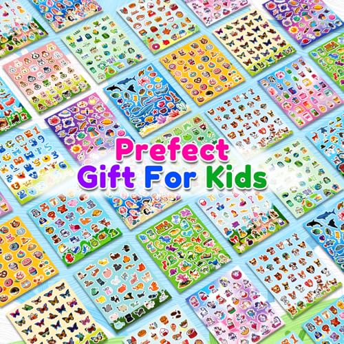 Image of 1286Pcs Stickers, 36 Sheets Mixed Water Bottle Vinyl Stickers Pack with Cute Animals, Unicorn, Mermaid, Princess, Dinosaurs, Space, Dogs, Cats Sticker Bulk