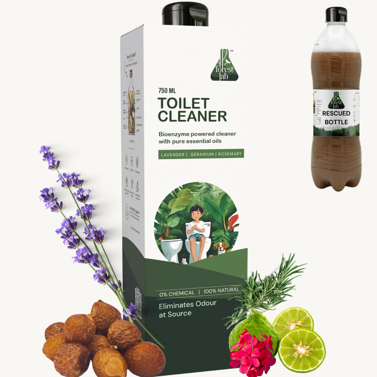 Forest Lab Natural Toilet Cleaner Liquid | Powerful Bio-Enzyme Action | Kills 99.9% Germs | Removes Limescale | Pure Essential Oils as Freshener | Organic | Eco-Friendly (750 ml (Pack of 1))