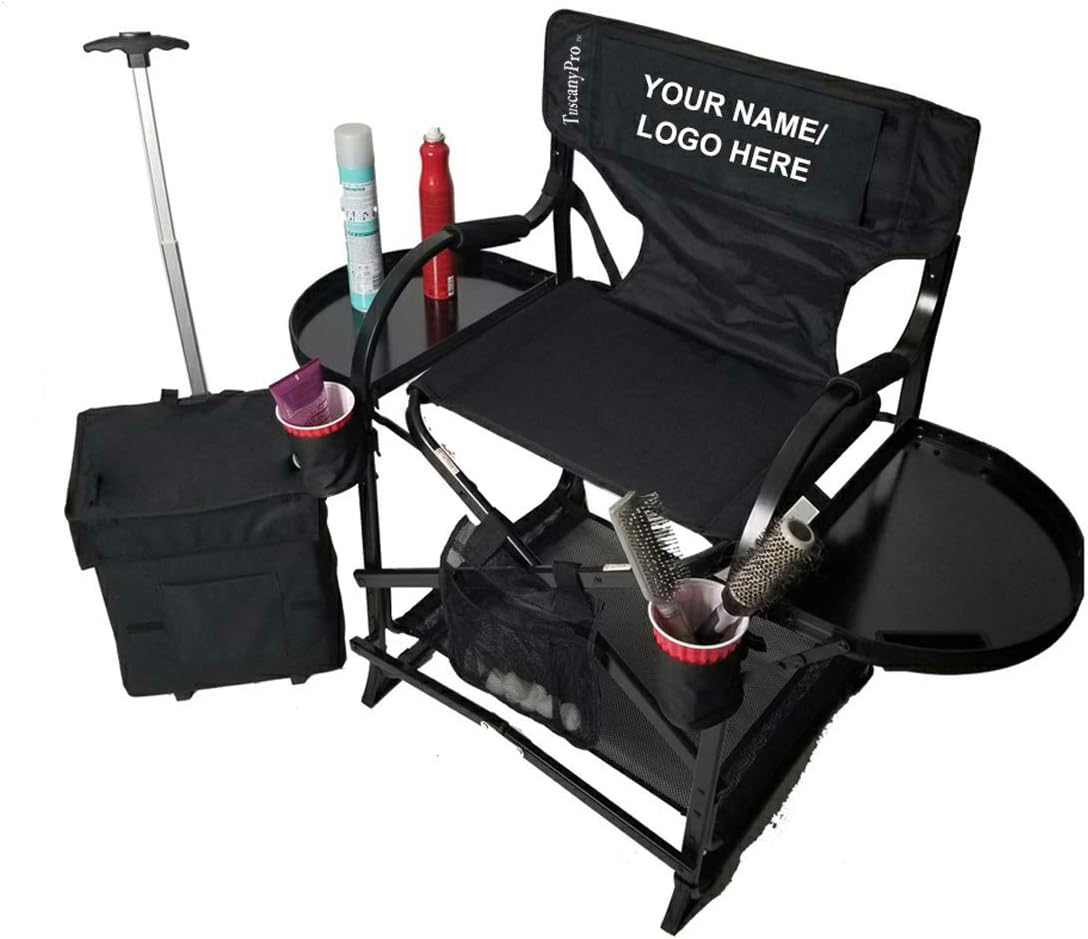 Portable Makeup Artist Chair with Storage Cart - Perfect for Makeup, Salons, Movie Sets - 29 Inch Seat Height