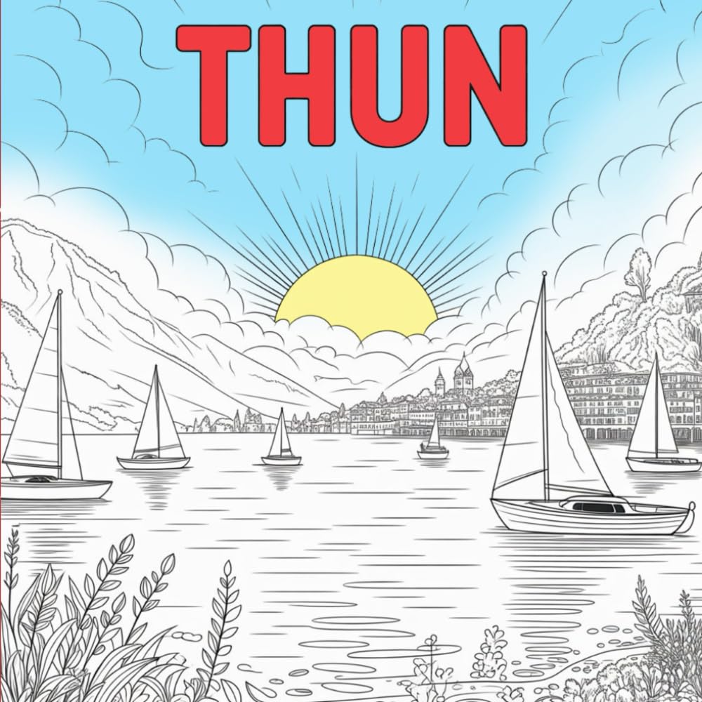 THUN – Un hermoso libro para colorear de Suiza: Monumentos, vistas al lago y paisajes alpinos en ilustraciones de líneas finas | El regalo perfecto para amantes de Suiza