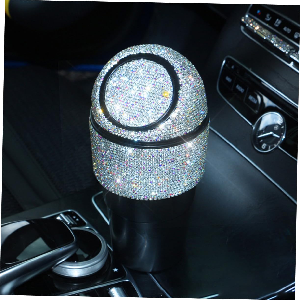 Bling Strass Auto Mülleimer mit Deckel Kleiner Multifunktionaler Abfalleimer und Aufbewahrungsbox für Fahrzeug Langlebig Platzsparend Leicht zu Reinigen Dekorativer Kfz