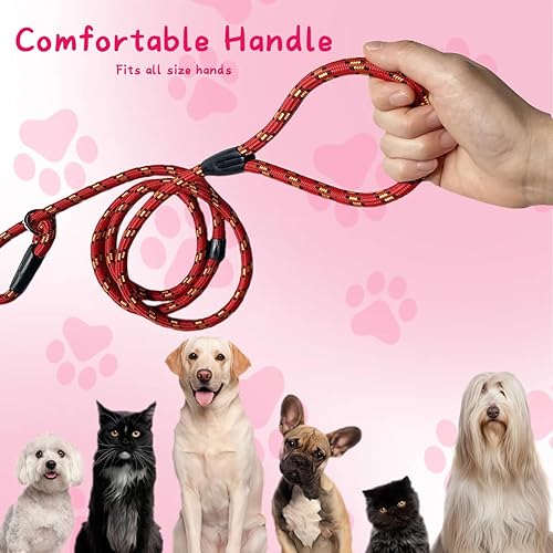 Miniatura 5 de Correa para perro de 3.9 ft, correa de cuerda resistente, ajustable, sin tirones, para perros grandes y medianos que caminan (rojo)