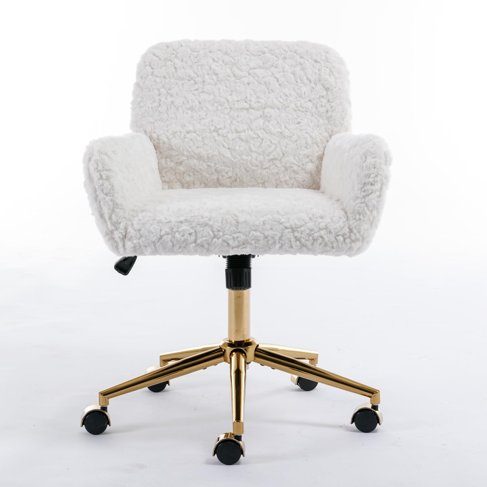 Ubuy Gold Legs Desk Chair Fluffy Chair With Black Faux Fur Desk