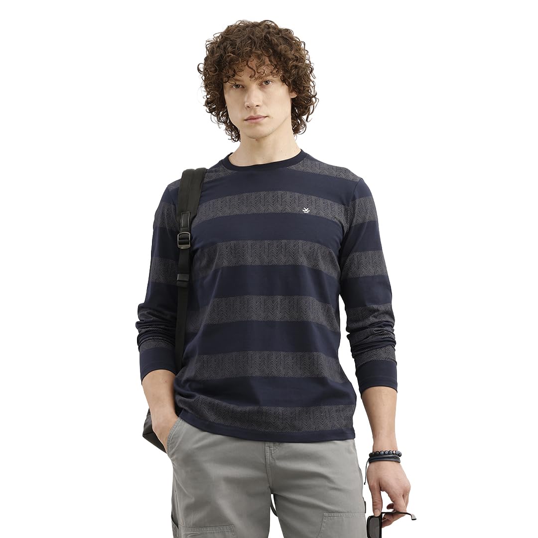 wrogn Men's Pure Cotton T-Shirt | All-Over Stripe Print | Slim Fit-picture-24