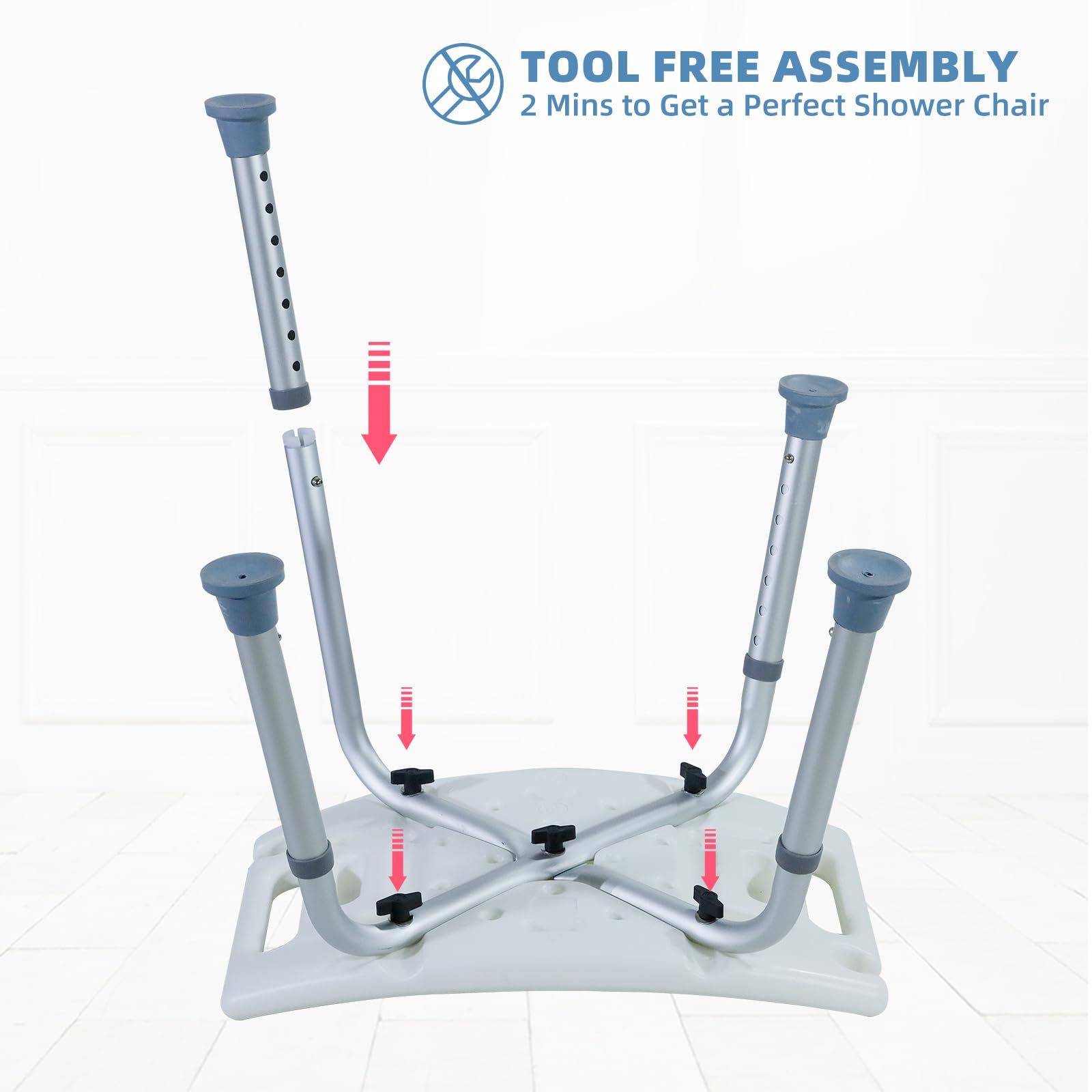 CCLIFE Taboret prysznicowy dla seniorów z antypoślizgową matą, 120 kg, regulacja wysokości, aluminiowe krzesło prysznicowe, antypoślizgowe 40-54 cm