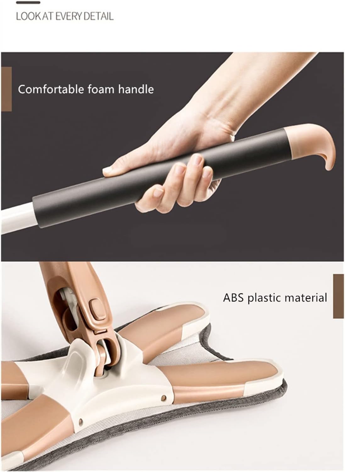 steam mop 2 in 1 Mop Free Hand Washing Flat Mop Lazy 360 Rotating Magic Mop with Squeezing Floor Cleaner Household Cleaning Tool steam Cleaner (Color : White 4pcs rag Size : Medium) (Khaki 1 Mop Pad )