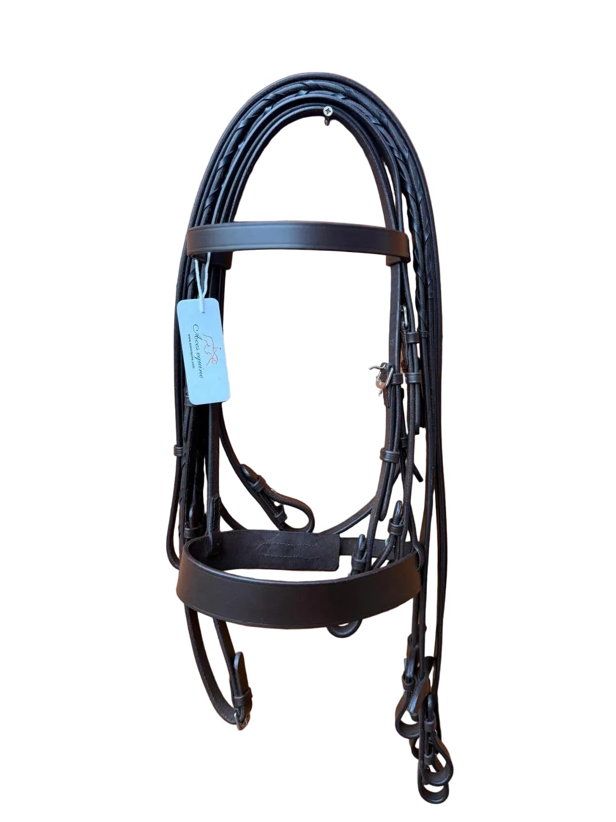 Leather English Hunt Bridle Wide 1.5 Inch Noseband 3/4 Inch Cheek With Two Rein Set Brown (Pony)