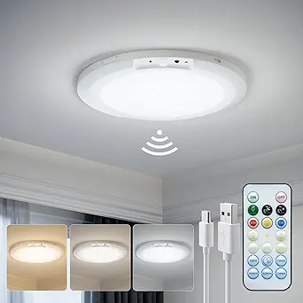 JACKYLED New Upgraded Rechargeable Motion Sensor Ceiling Light With Remote Control,10000mAh Battery Operated Closet Light,Magnetic LED Shower Lights,Ceiling Lamp for Bathroom Pantry Shed Hallway Porch