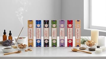 Satya Incense Gift Set Nag Champa, Super hit, Dragon's Blood, Sandalwood, Patchouli, Lavender, Positive Vibes, 15 g