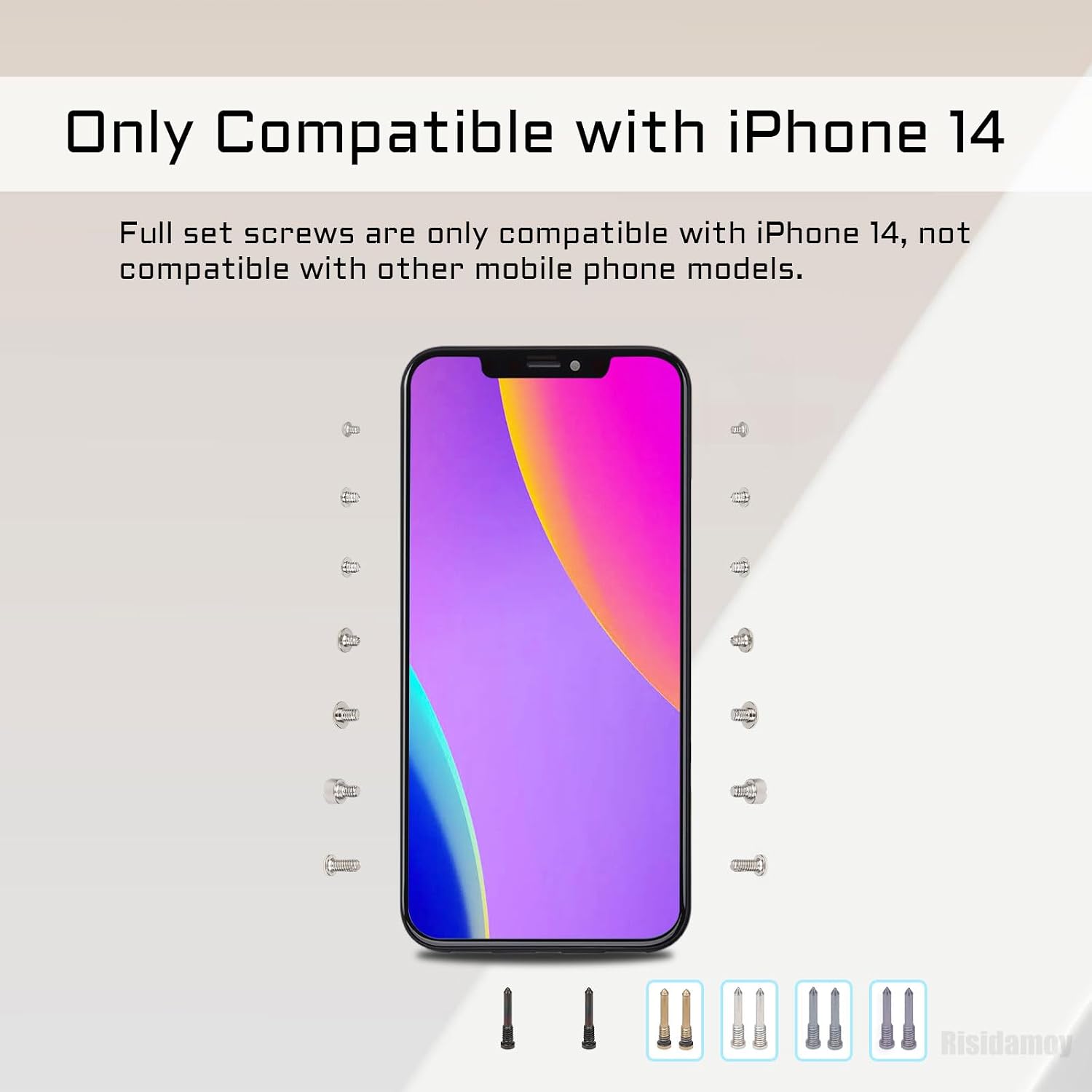 for iPhone 14 Complete Full Screws Set Replacement | 5-Point Pentalobe Screws Internal Repair Kit with 4 Screwdrivers for iPhone14 A2649 A2881 A2882 A2883 A2884