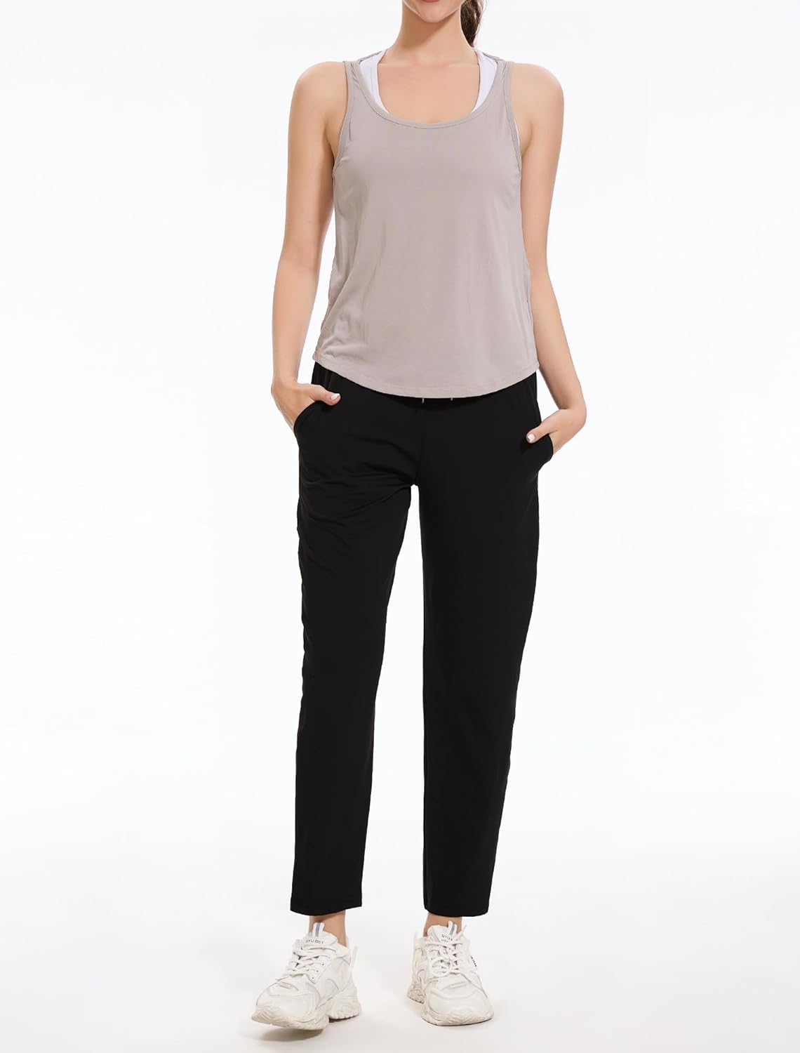 2 Pack Women's Golf Pants with Deep Pockets Stretch 7/8 Ankle Sweatpants for Athletic, Work, Travel, Lounge - Image 4