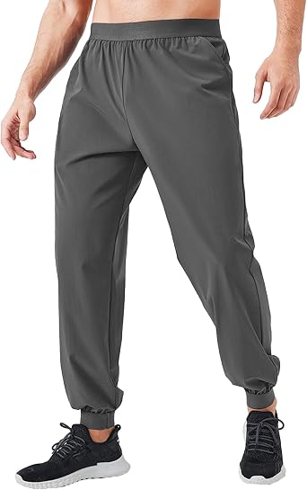 Mens Breathable Basic Stretch Workout Pants Loose Fit Elastic Waist Solid Pants Comfort Tapered Athletic Trousers