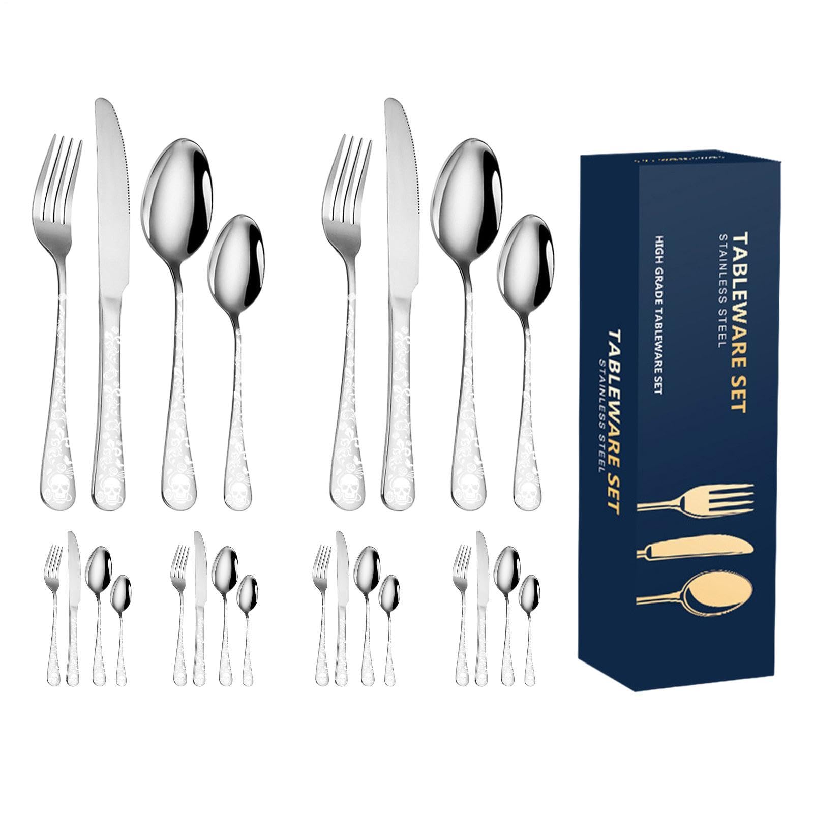 Küchenbesteck-Sets, Besteck-Set aus Edelstahl 24-teiliges Besteck mit | Spülmaschinenfestes Geschirr, tragbare Küchengabeln und Löffel zum Essen beim Camping