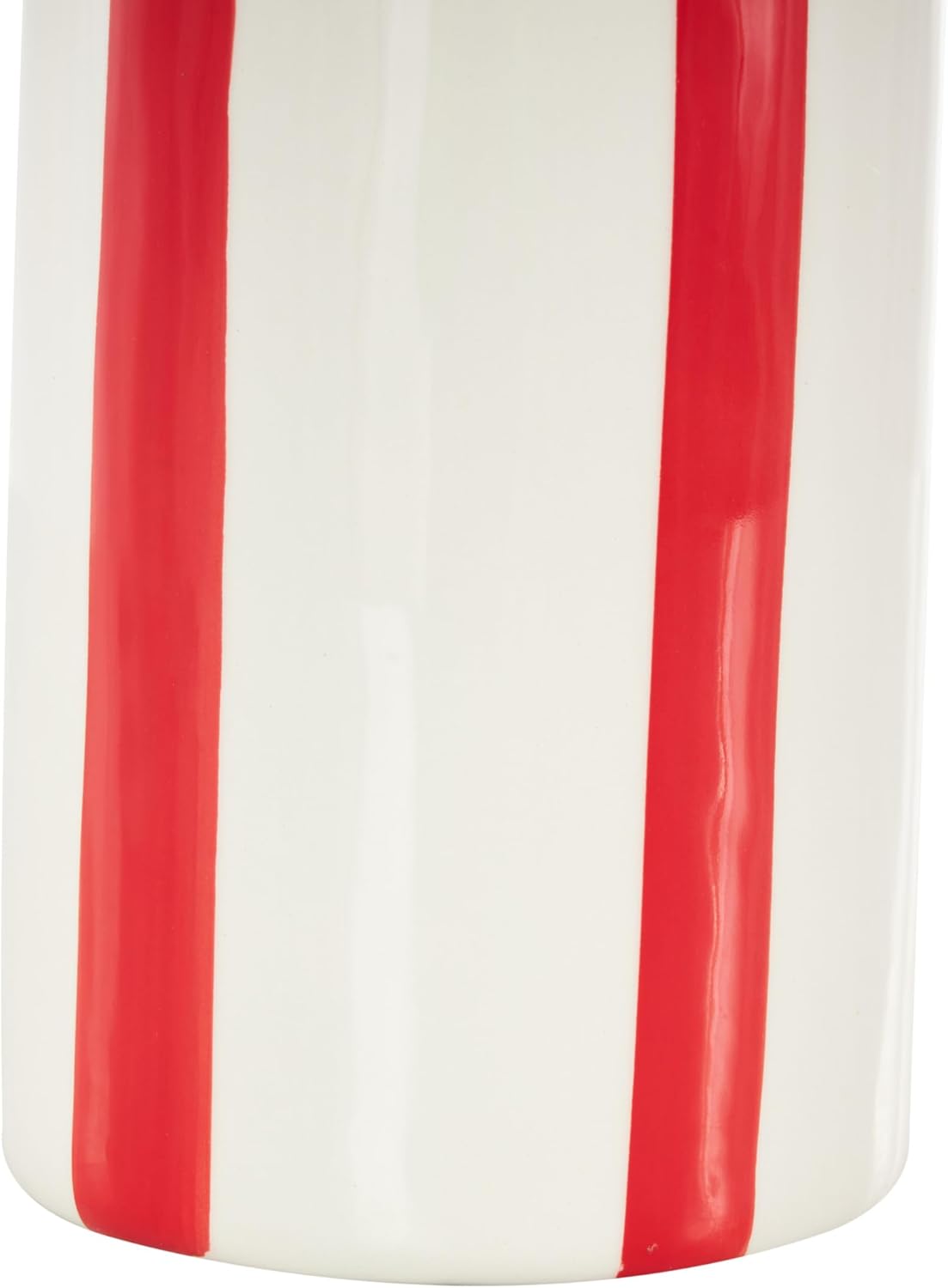 Deco 79 Ceramic Decorative Vase Round Centerpiece Vase with Red Vertical Stripes, Flower Vase for Home Decoration 5" x 5" x 12", White - Image 5