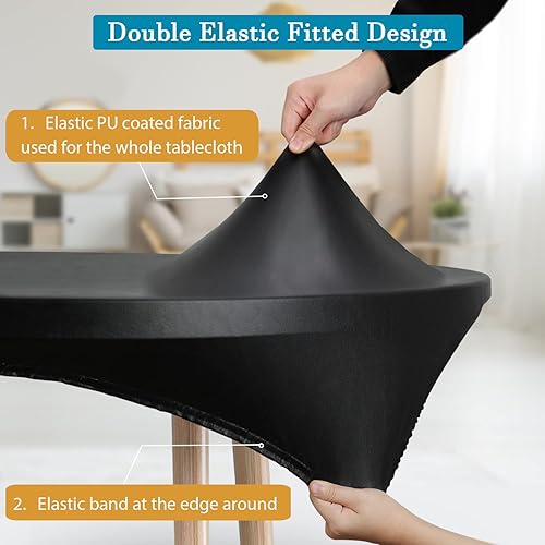 Miniatura 2 de Mantel redondo de poliuretano de diseño doble ajustado, mantel redondo elástico lavable antidesgarros, mantel ajustable suave al tacto, mantel