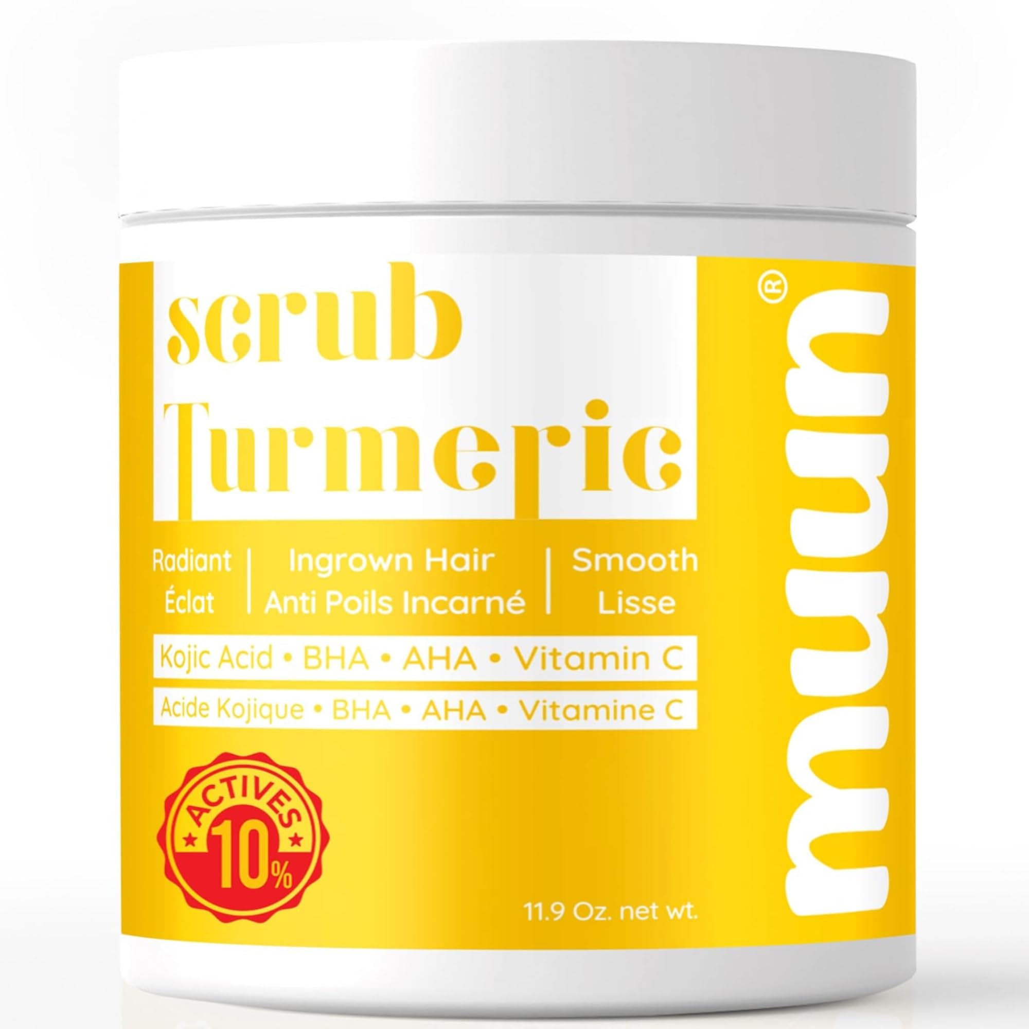 Muun Turmeric Scrub with Kojic Acid AHA/BHA Face &Body - Exfoliator Dark spot Remover- Ingrown Hair Treatment Bikini Area Inner Thighs Armpit Underarm Exfoliating