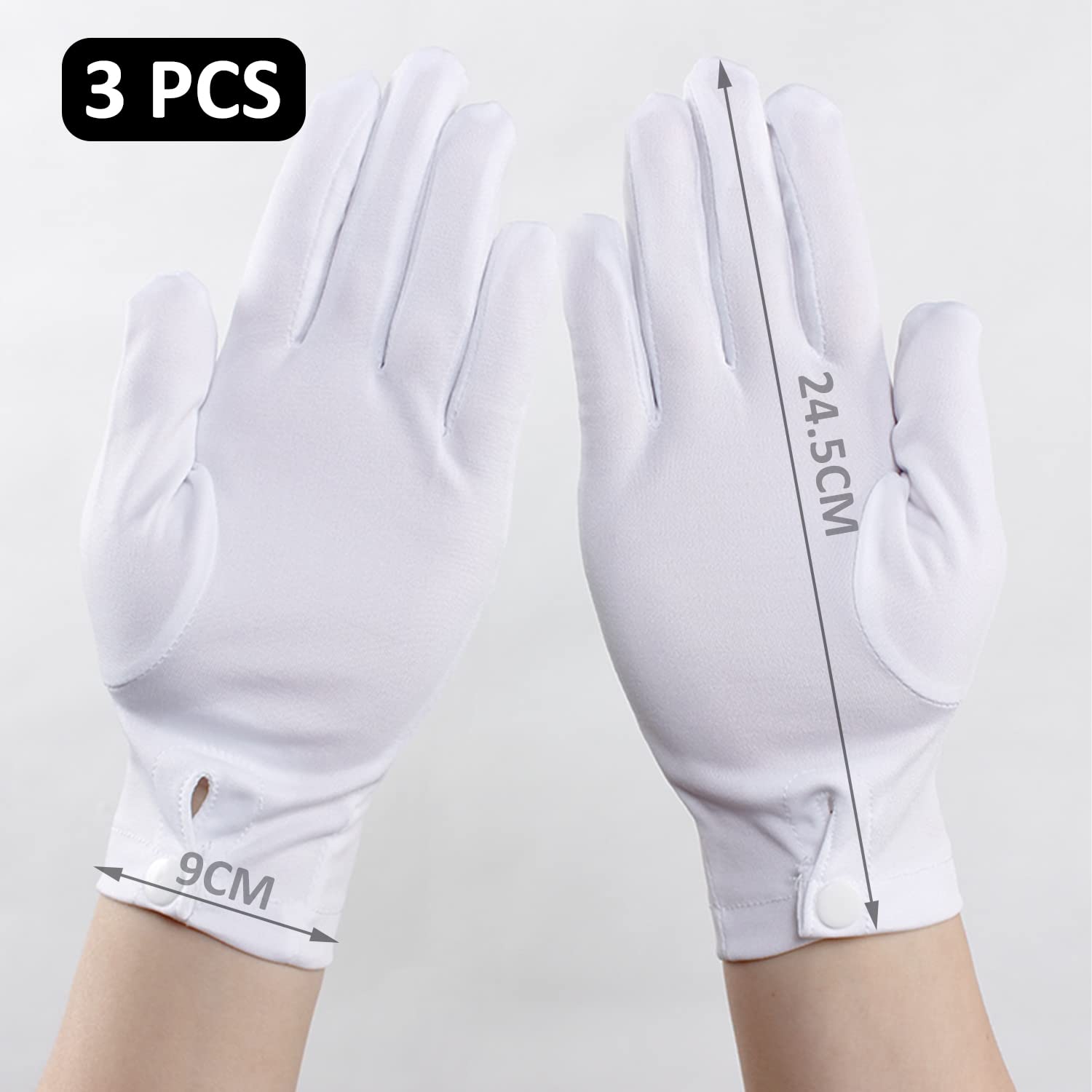 Guanti Da Smoking Bianchi - 3 Paia In Nylon, Con Fibbie, Per Cerimonie, Cosplay E Lavori Di Precisione - Foto 3