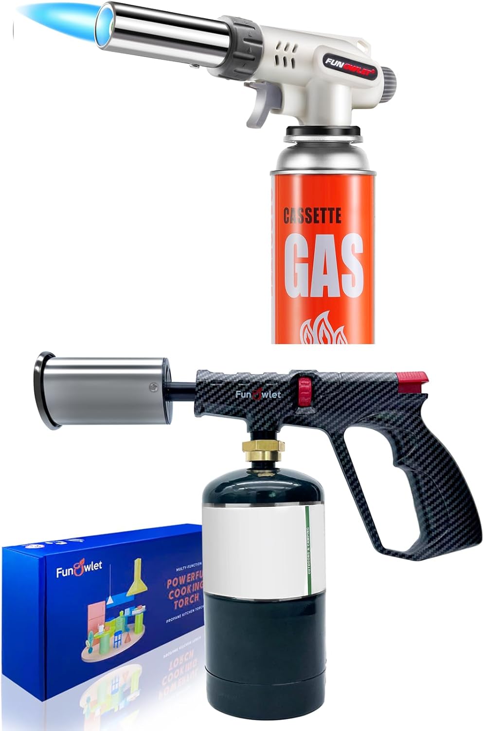 2 Pack Powerful Cooking Torch Lighter - Culinary Kitchen Torch, Sous Vide, Charcoal Lighters Campfire Starter, Flame Thrower Fire Grill Gun for Searing Steak, Creme Brulee, BBQ(Tank Not Included)