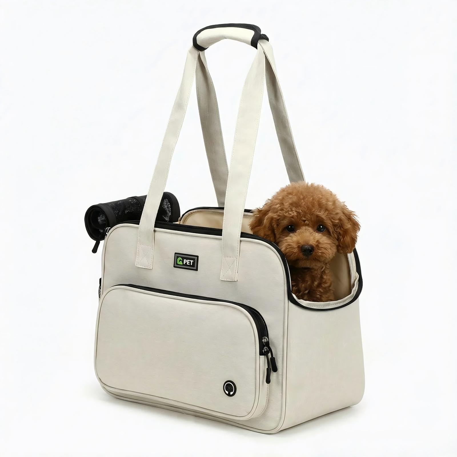 Hundetasche für Kleine Hunde und Katzen, Leichte & Atmungsaktive Haustiertasche aus Oxford-Stoff mit Leinenhaken für Reisen, Outdoor und Unterwegs (Beige)