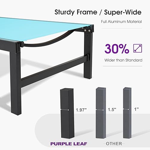 Miniatura 4 de PURPLE LEAF Juego de tumbonas para exteriores, silla reclinable ajustable con ruedas y mesa para piscina, playa, patio, tumbona reclinable de