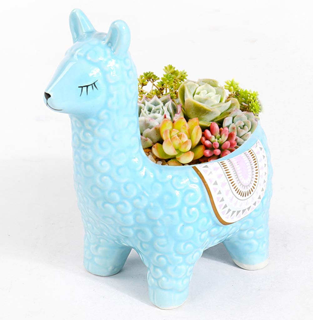 NTPHNB Cute Alpaca Succulent Pots Ceramic Planter Small Cactus Flower Pot White