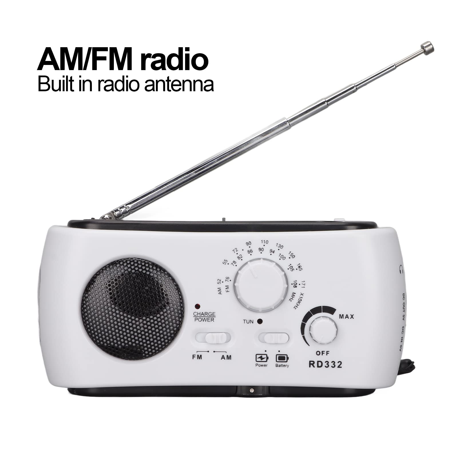 Radio z korbą ręczną, funkcja dźwięku alarmu awaryjnego, radio pogodowe AM/FM, awaryjne radio z korbą ręczną z latarką LED w nagłych wypadkach, oświetlenie przy braku zasilania, kemping na zewnątrz