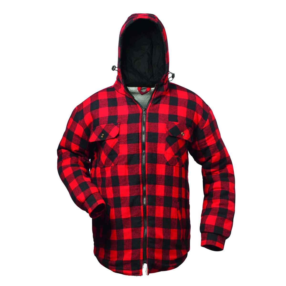 CraftlandThermal Shirt Work Jacket Red/Black Checked and Lined with Hood S-3XL