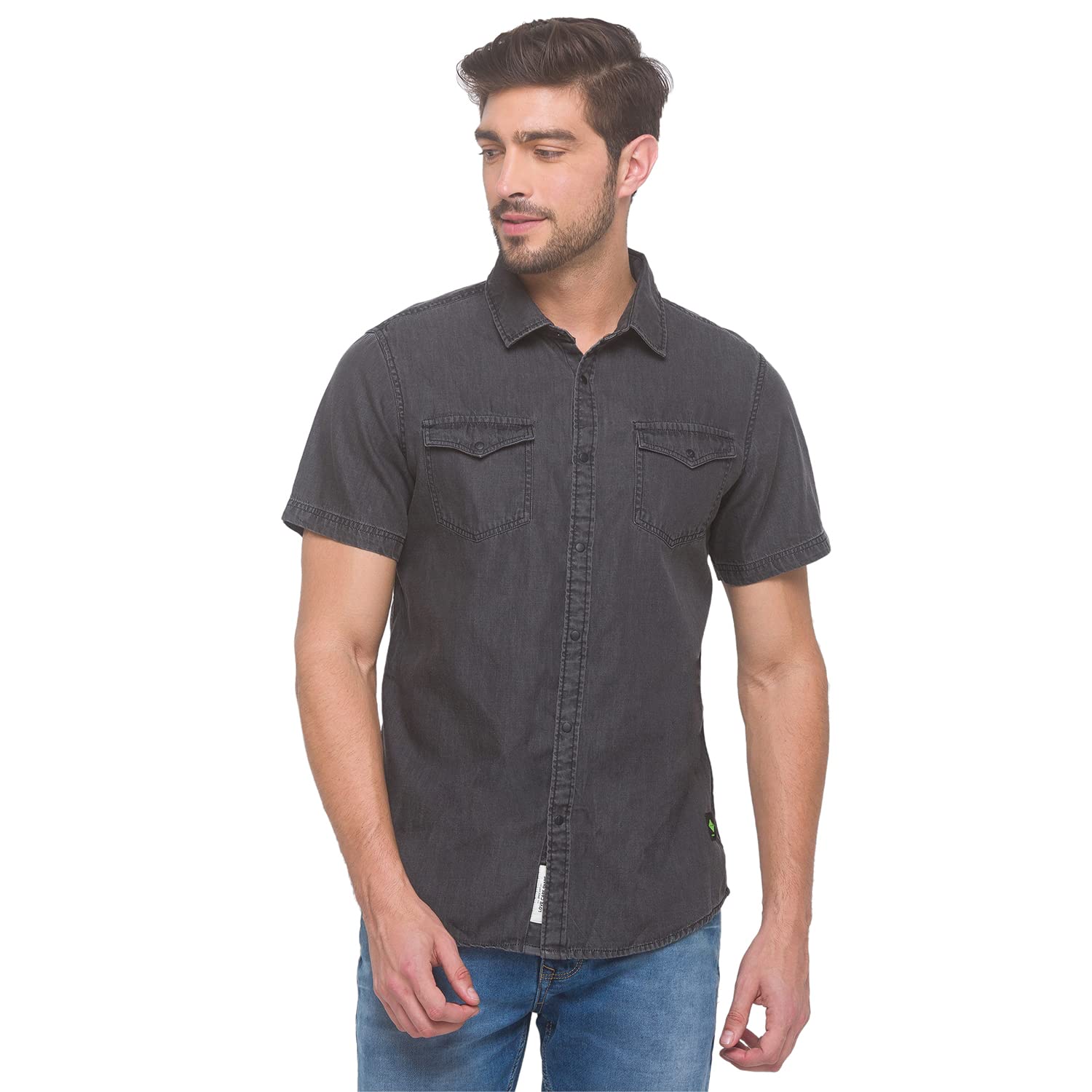 being human Grey Slim Fit Regular Collar Men's Shirt Clothing-picture-11
