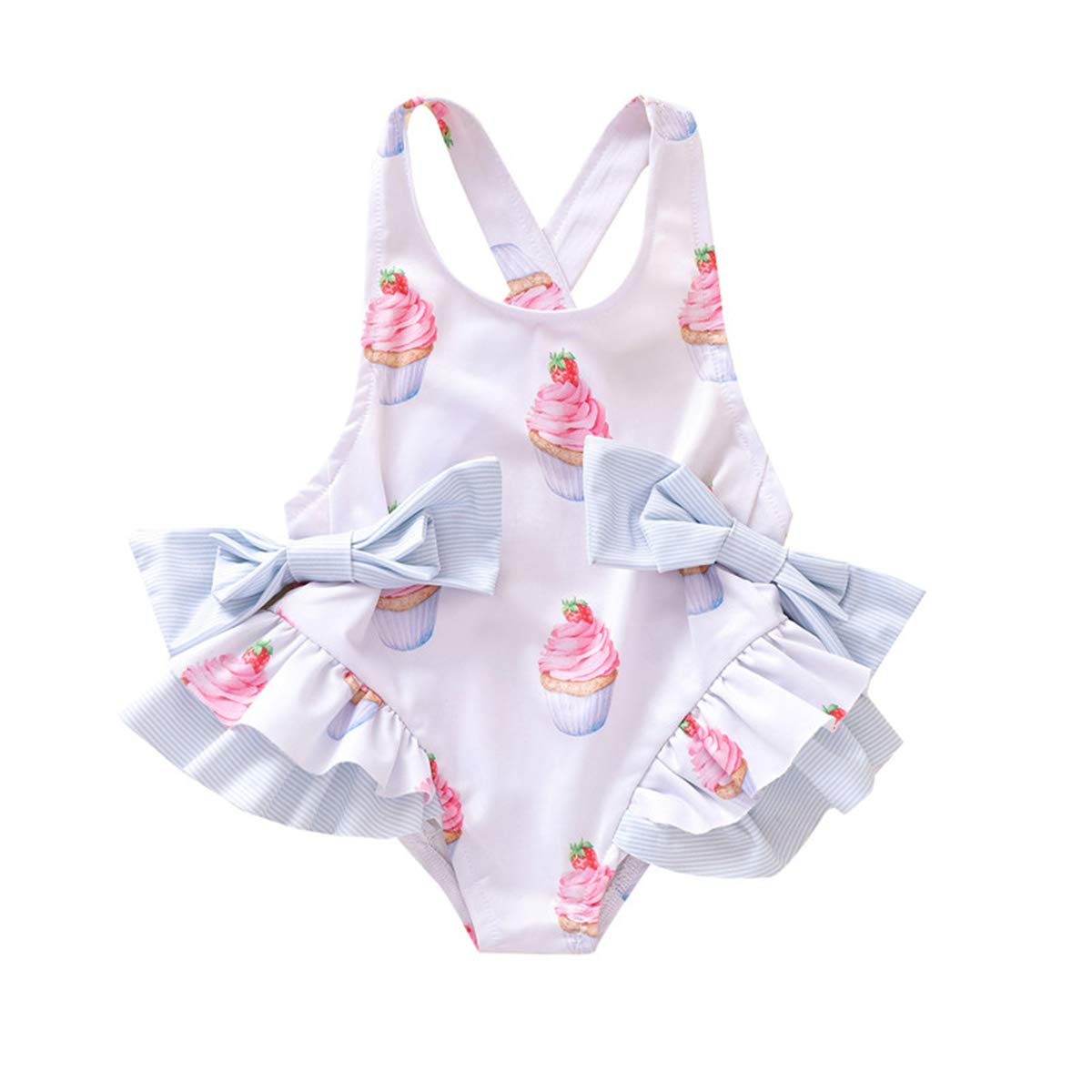 Cute Toddler Girls One Piece Swimsuit Bow Cake Pattern Backless Rufflebutts Bathing Suits Beach Swimwear (18-24 Months,Cupcake Print)