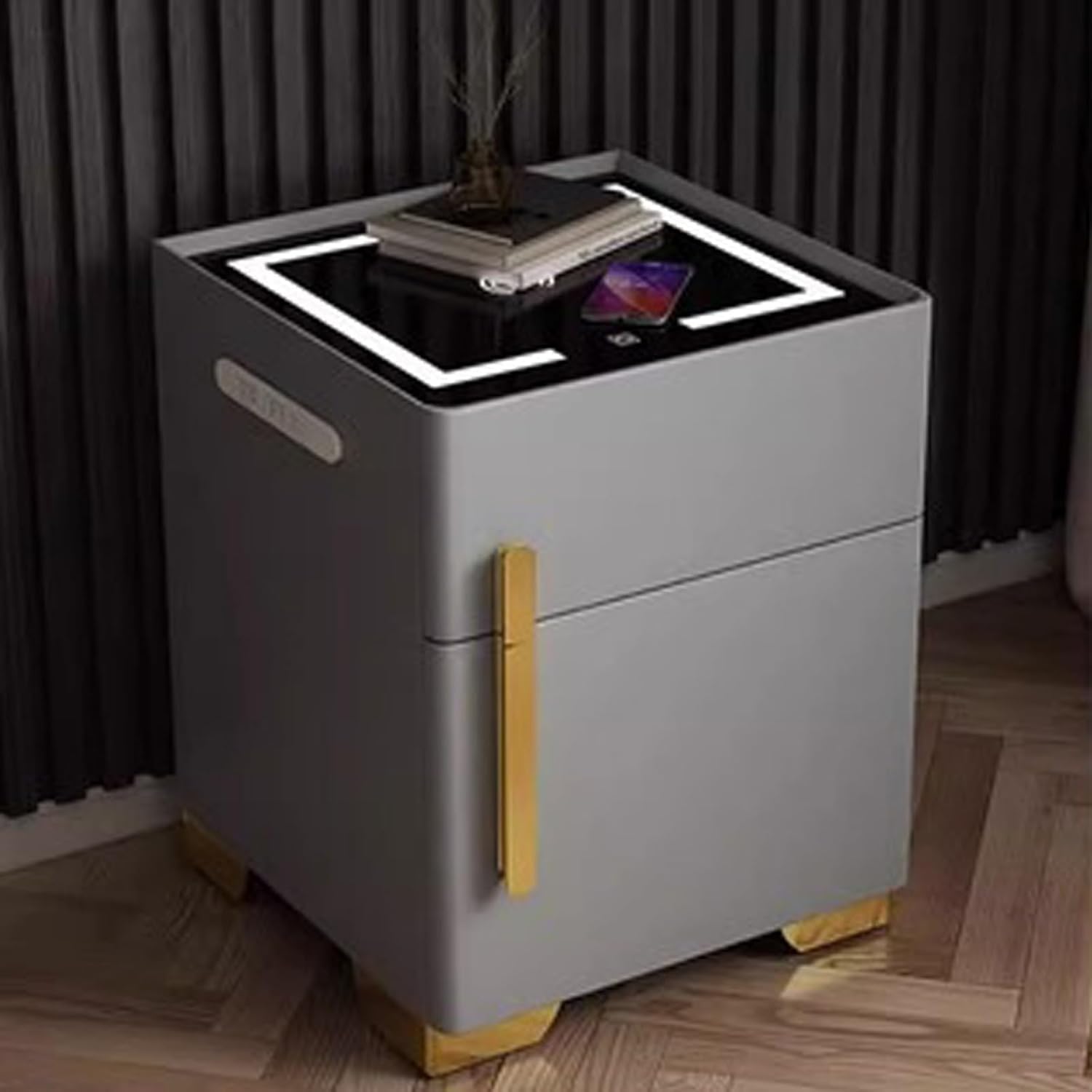 Table de chevet intelligente en verre trempé et ports USB intégrés pour lit