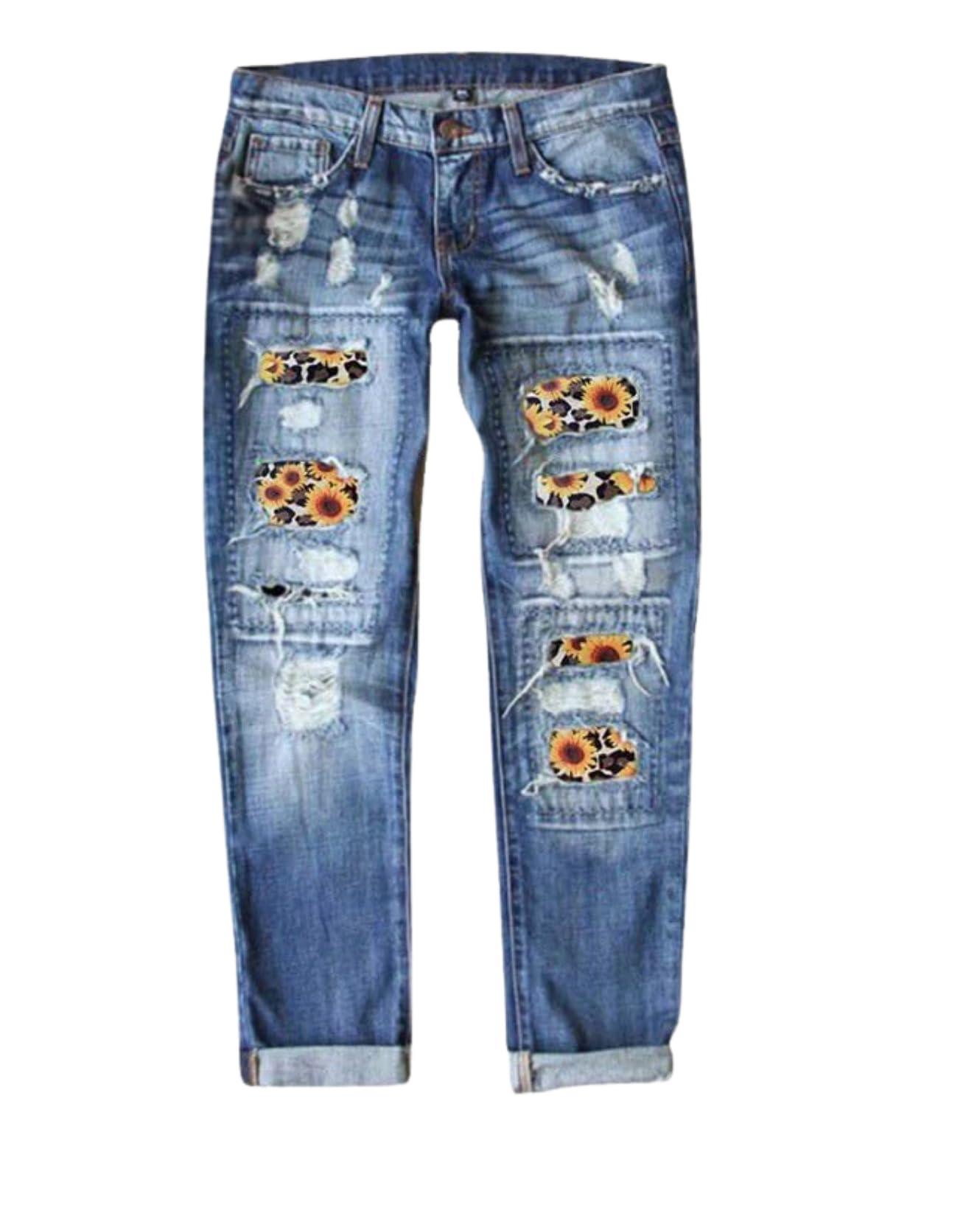 BIVENANT Patchwork Distressed Boyfriend Cowboy Jeans