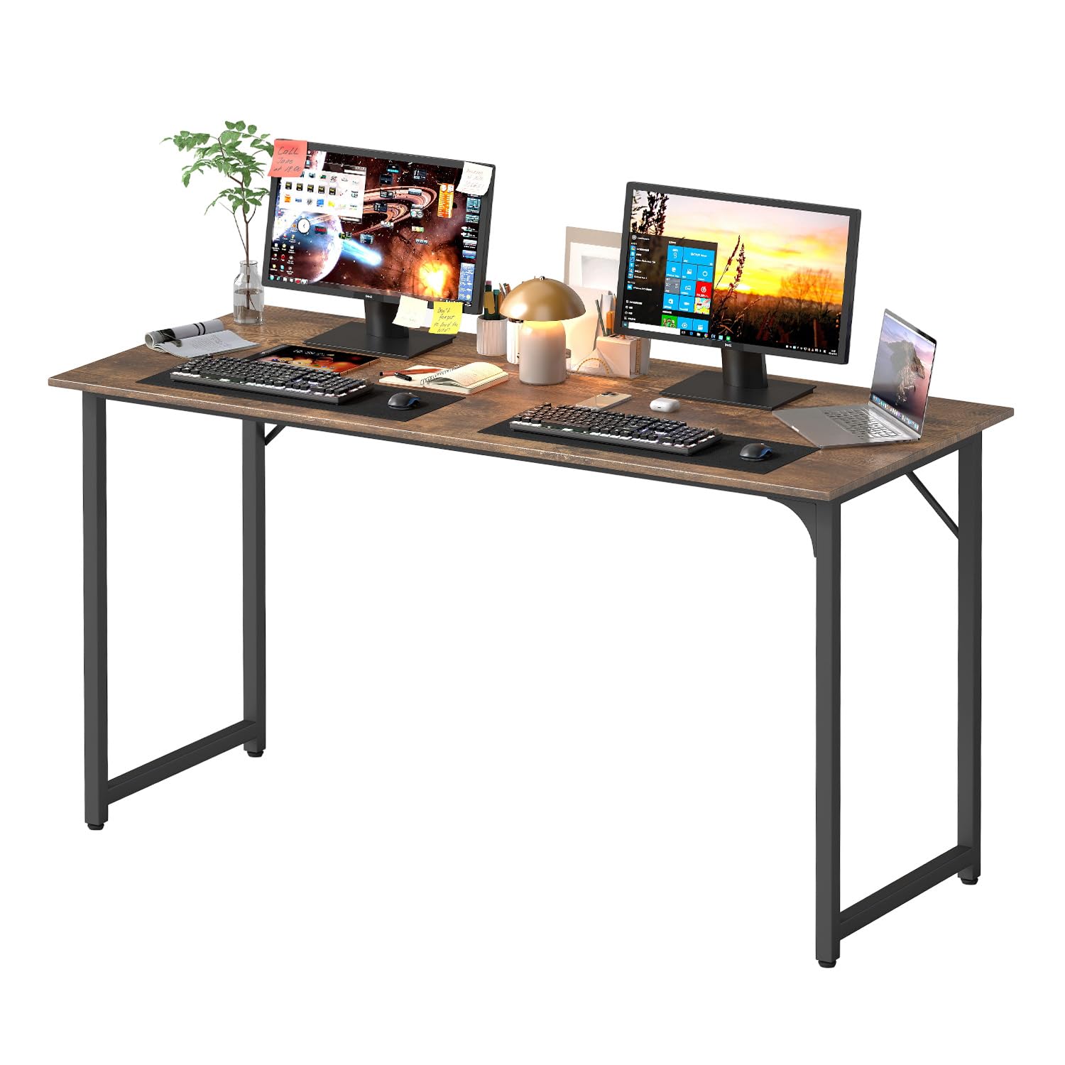 PayLessHere | 55 Inch Computer Desk | Vintage | Office Desk with Metal Frame, Adjustable Feet | Water-Resistant, Scratchproof Surface | Sturdy Writing