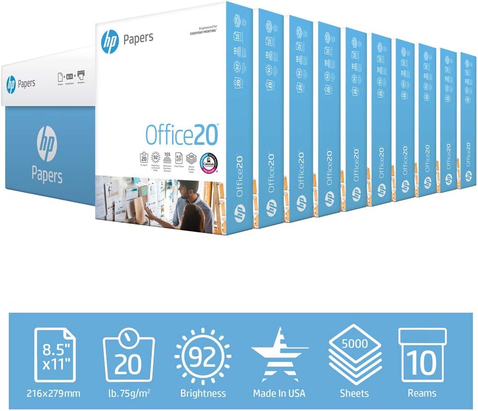 HP Printer Paper | 8.5 x 11 Paper | Office 20 lb |10 Ream - 5,000 Sheets | 92 Bright | Made in USA - FSC Certified | 112101C : Clothing, Shoes & Jewelry