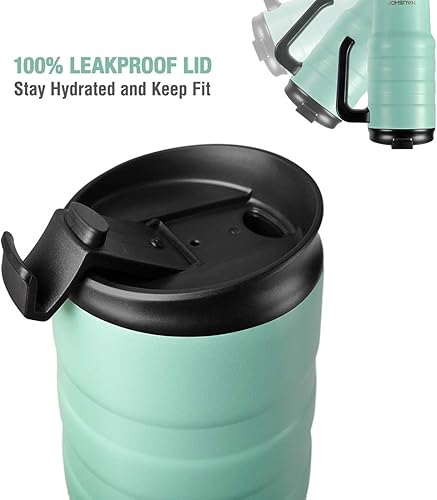 Miniatura 8 de HAUSHOF Taza de viaje de 24 onzas, vaso de acero inoxidable con aislamiento al vacío de doble pared con asa y tapa abatible a prueba de derrames y