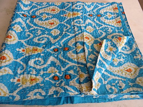 Tribal asiatischen Textilien Multicolor Paisley Ikat Print King Size Kantha Quilt, Kantha Decke, Bett, King Kantha Tagesdecke, Bohemian Betten Kantha Größe 228,6 x 274,3 cm 003