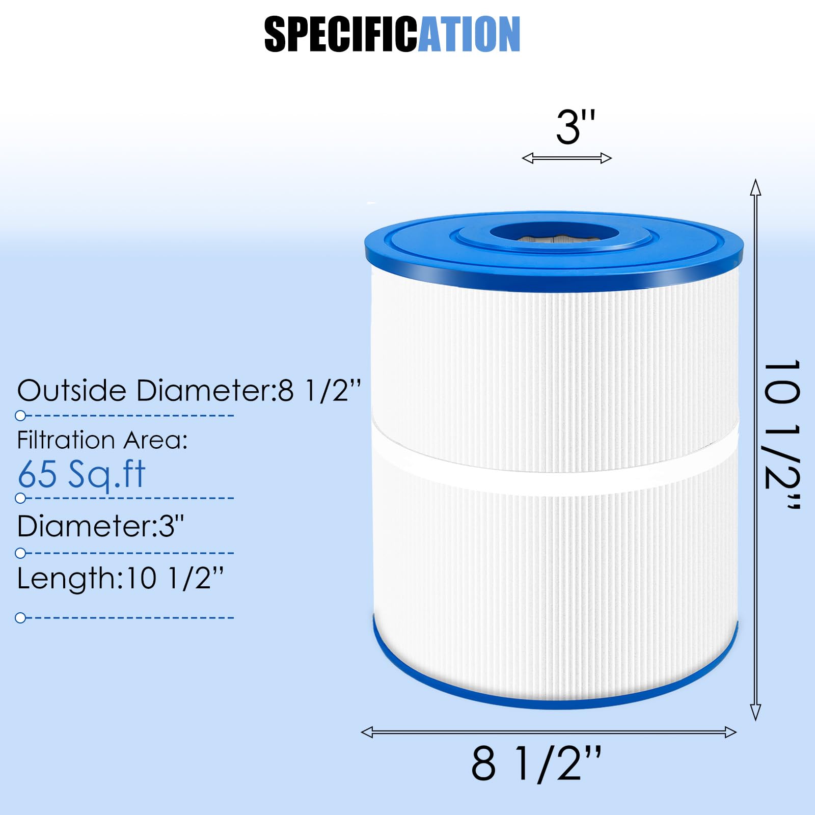 LVJUSEN Replacement for PWK65 Hot Tub Filter Pleatco/Watkins 31114/ Unicel C-8465/ Filbur FC-3960/ Watkins 65/ Tiger River Caspian/Darlly 80651,71827,71828 Hot Spring Hot Tub Filter,65 sq. ft-1 Pack