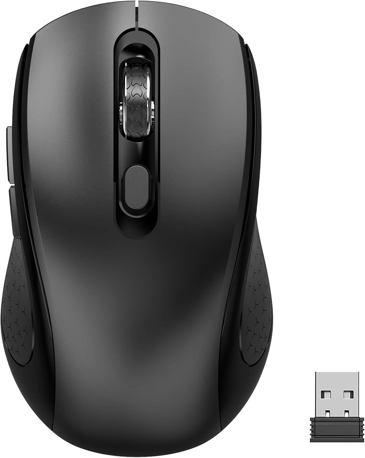 Wireless Mouse with Side Buttons for Laptop, PC, Chromebook, Mac, MacBook, Silent Mouse with USB Nano Receiver, 2400 DPI, Anti Slip Roller, 6-Button Ergonomic Wireless Computer Mouse - Black
