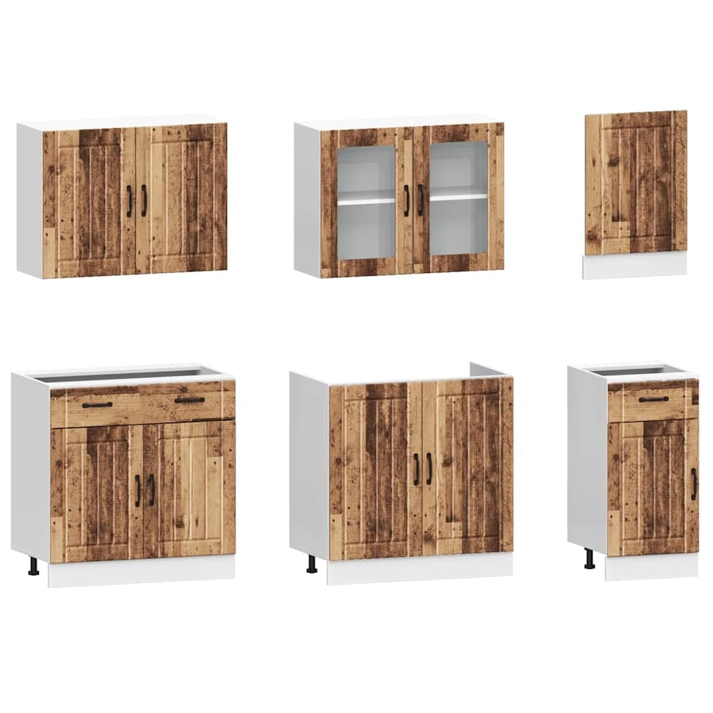 7-TLG. Küchenschrank-Set Kalmar Altholz-Optik Holzwerkstoff Küchenschrank-Set, Küchenblock variabel stellbar Küche Komplett, ohne Arbeitsplatte für Restaurant, Hotel, Küche