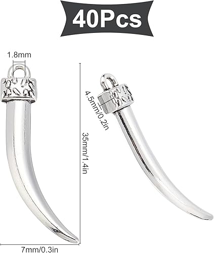 Miniatura 2 de SUNNYCLUE 1 caja de 40 dijes de aleación de colmillo estilo tibetano, colgantes de diente de elefante para pulseras, collares, aretes, joyería