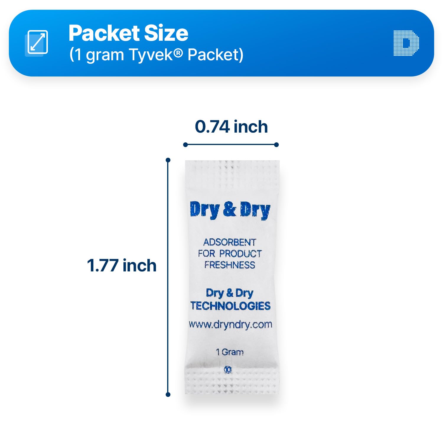 Dry & Dry 1 gramme [100 paquets] Packs de gel de silice de séchage sûrs pour les aliments et les produits pharmaceutiques - Packs de gel de silice Tyvek Rechargeables, absorbants d'humidité