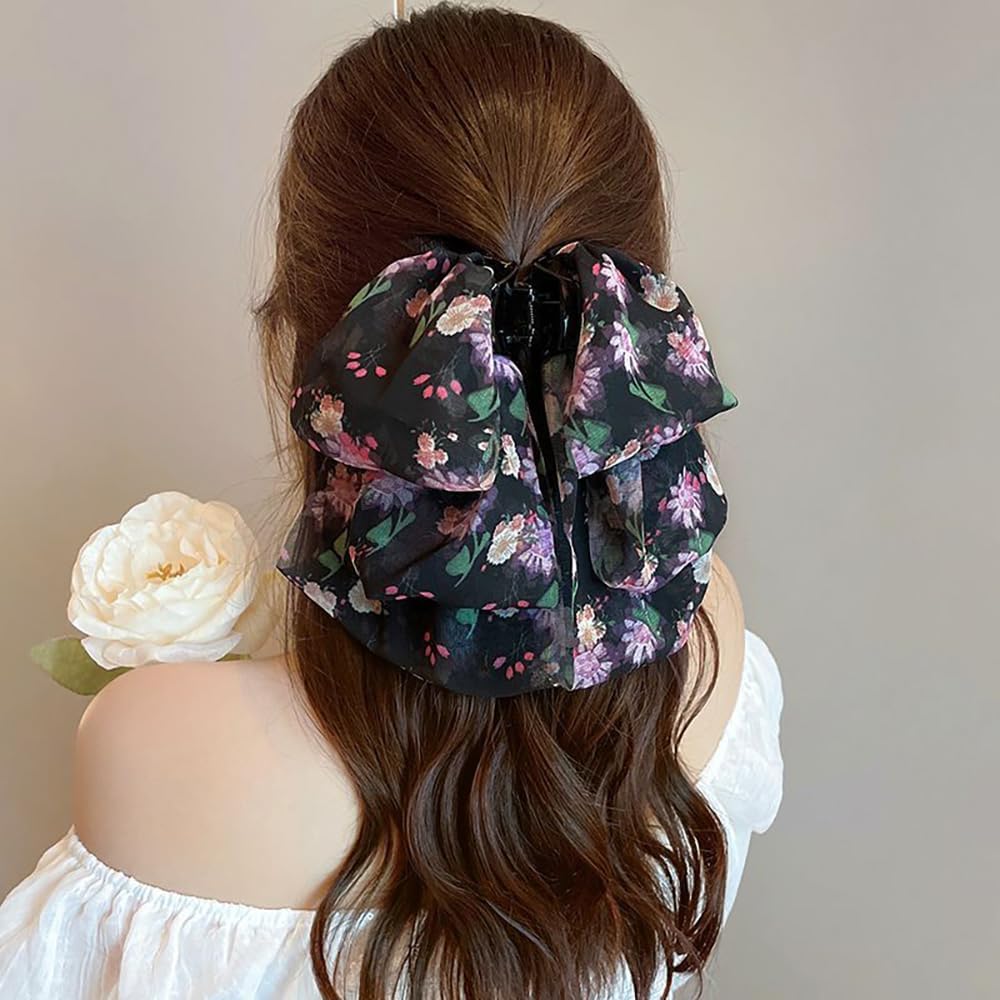 4 PACK Chiffon Floral Bowknot Hair Claw Clips - Image 4