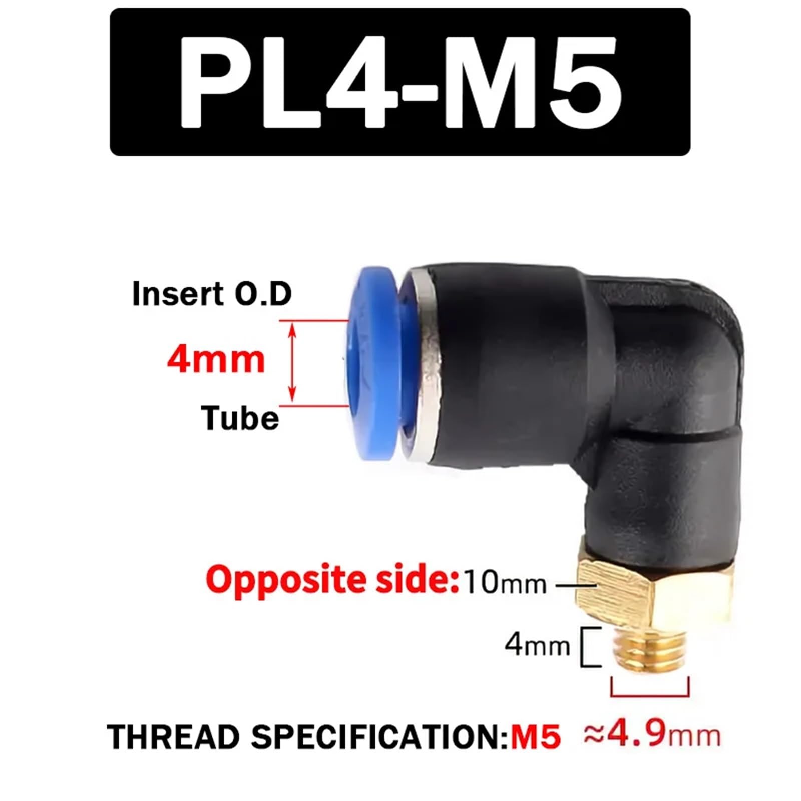 500 connettori pneumatici per aria PL 4/6/8/1012 mm filettatura 1/8 1/4 " 1 cm 0,5" trachea gomito raccordi per tubi flessibili raccordi rapidi (PL4-M5)