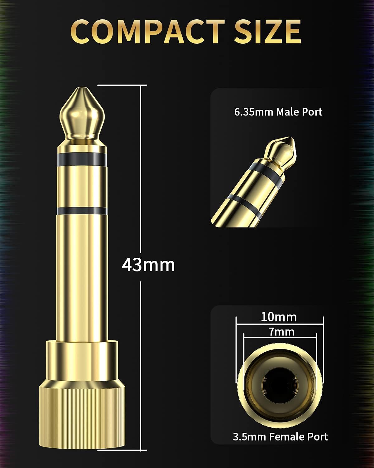 bestune 8 adaptadores de auriculares estéreo de 6,35 mm 1/4 macho a 3,5 mm hembra 1/8 hembra chapado en oro para altavoz, auriculares, guitarra, amplificador de piano digital