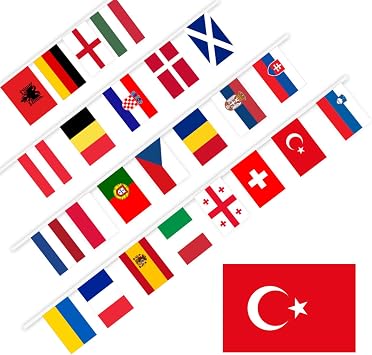24 Countries String Flag, Euro 2024 Football Flags Bunting Pennant Banner, International Eurovision Flag Party Decoration for Sports Bar, Soccer Events, Club, Garden, Party A - 14 * 21CM - 8M