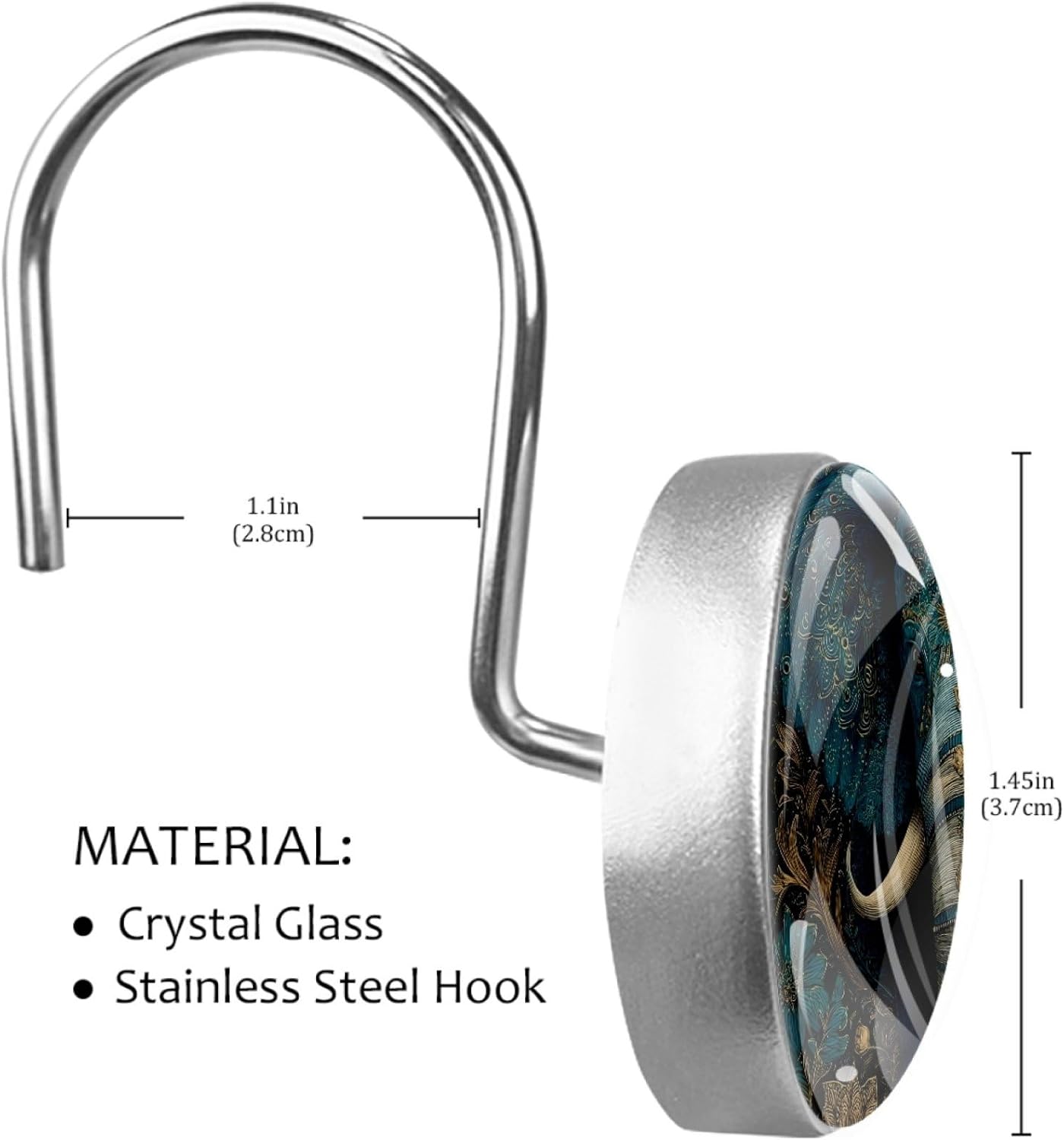 12 Packs Vintage Elephant Shower Curtain Hooks, Stainless Steel Glass Shower Curtain Rings for Bathroom Decor, Metal Rustproof Curtain Rod Hooks