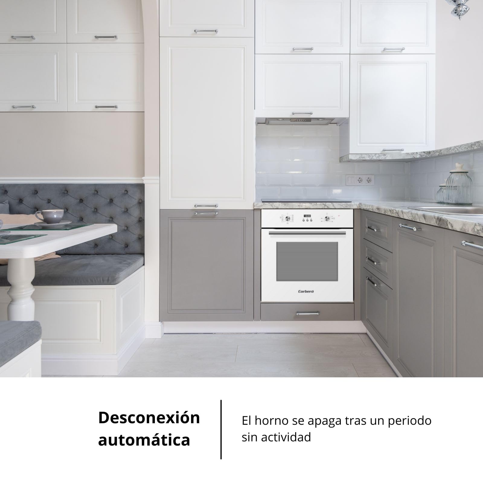 Corberó – Horno Multifunción Plus | CCHMD805W | 59x59x56 cm |70L | 8 Programas | Display Digital | Función Hidrólisis | 3000W | Doble Cristal | Guías Extraíbles | Cristal Blanco