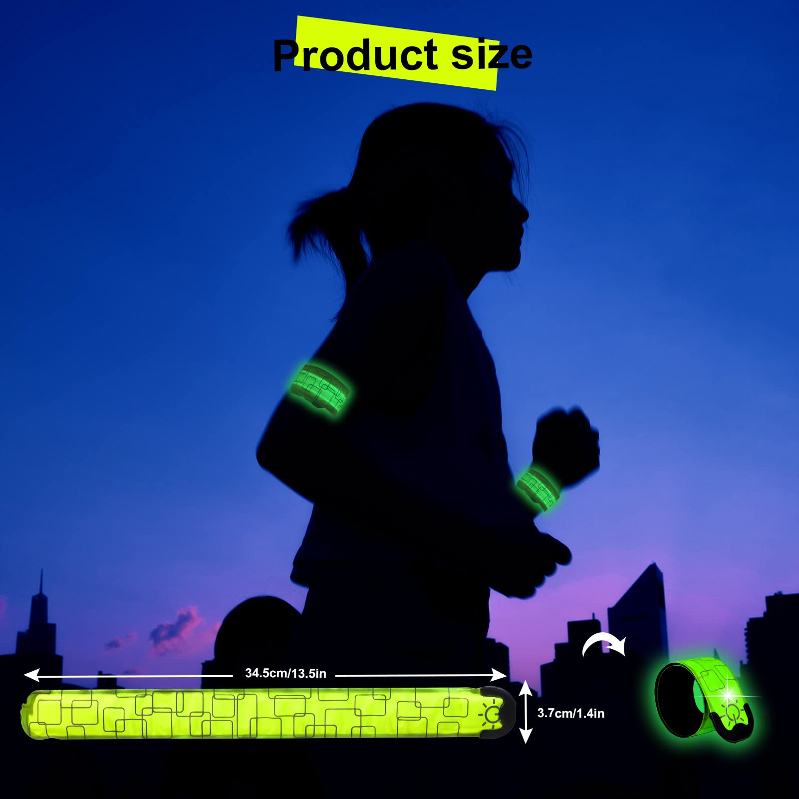 Braccialetto di sicurezza con luci a LED, confezione da 2 pezzi, ricaricabili, per caviglie e braccioli, per bambini, riflettenti, ad alta visibilità, per ciclismo, passeggiate, jogging, corsa