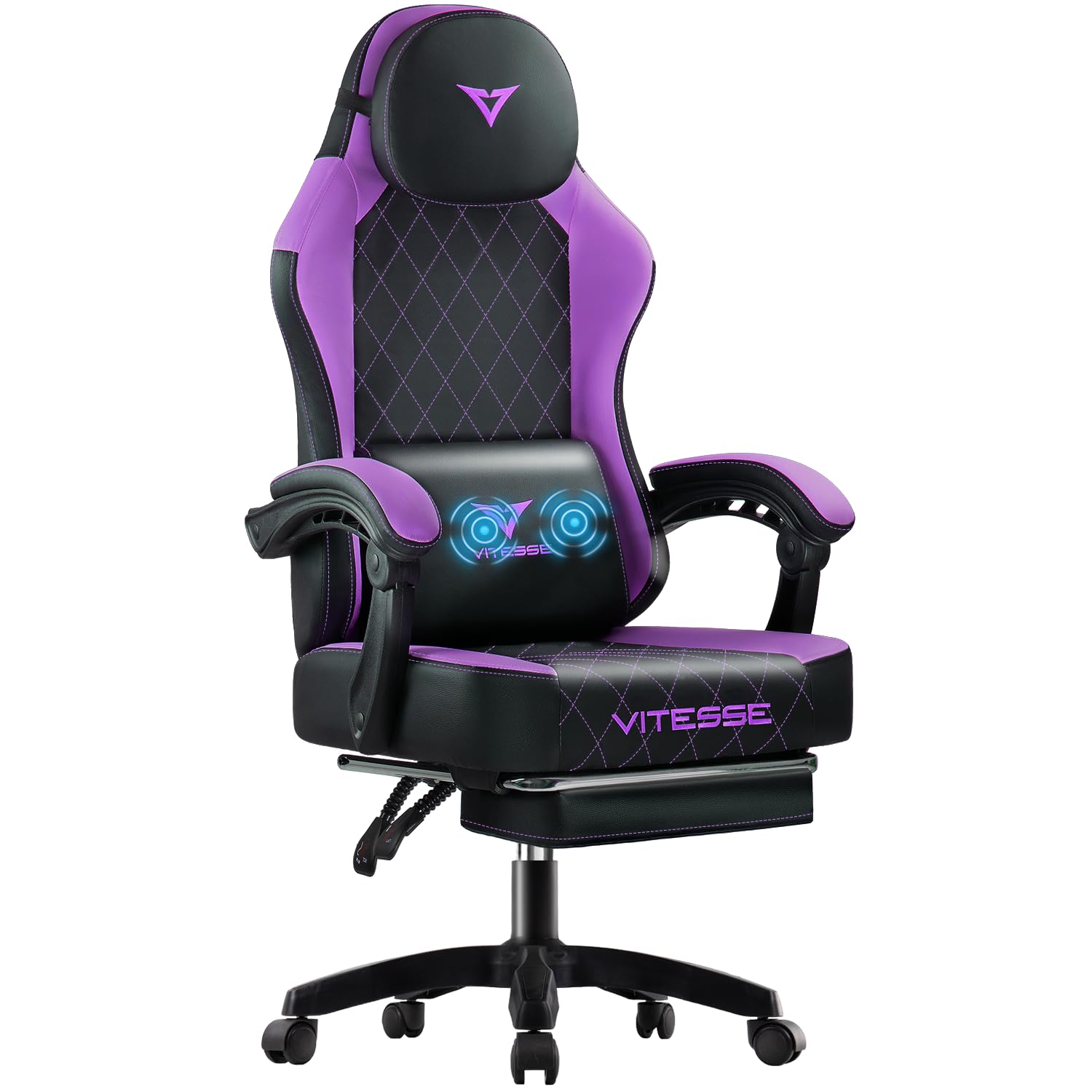 VITESSE Ergonomic Gaming Chair for Adults, 400 lbs PC Computer Chair, Racing Office Chair, Silla Gamer Height Adjustable Swivel Chair with Lumbar Vibration Support and Headrest（Purple）