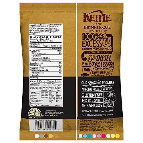 Image of Kettle Brand Potato Chips, Krinkle Cut Salt and Fresh Ground Pepper, Single-Serve 1.5 Ounce (Pack of 64)