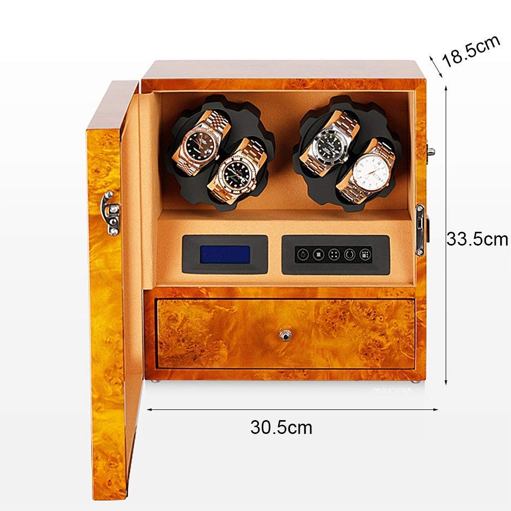Caricaorologi Vernice per Pianoforte in Legno di Lusso, 4 Orologi + 5 Posizioni di Stoccaggio Scatola di Carica Automatica con Display Digitale LCD Touch, Scatola Portaor,